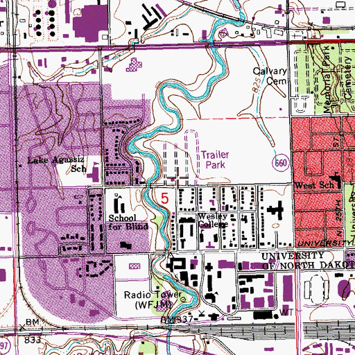 Topographic Map of Bud Jacobi Tennis Complex, ND