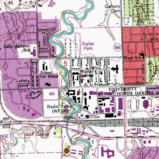 Topographic Map of Robertson-Sayre Hall, ND