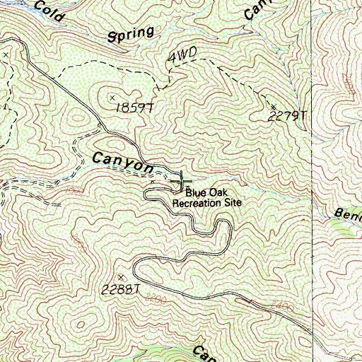 Topographic Map of Blue Oak Recreation Site, CA
