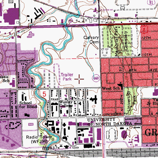 Topographic Map of University of North Dakota Bookstore, ND