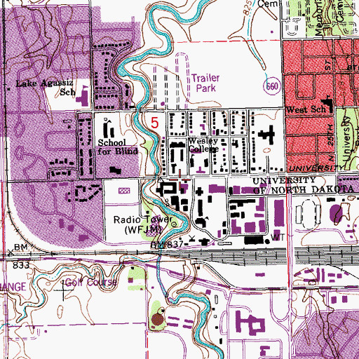 Topographic Map of J Lloyd Stone Alumni Center, ND
