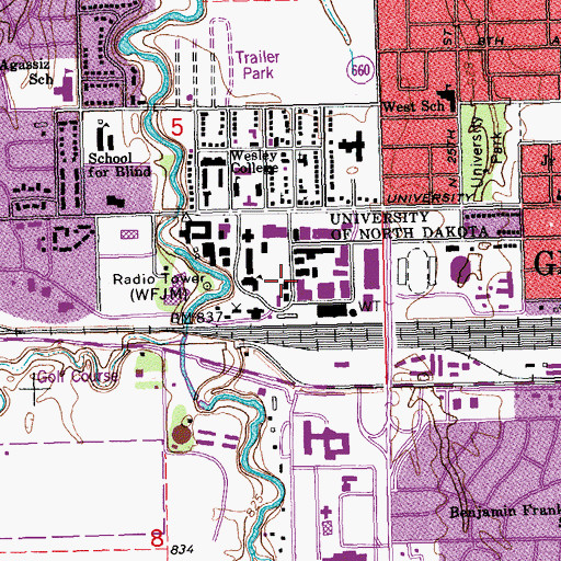 Topographic Map of Babcock Hall, ND