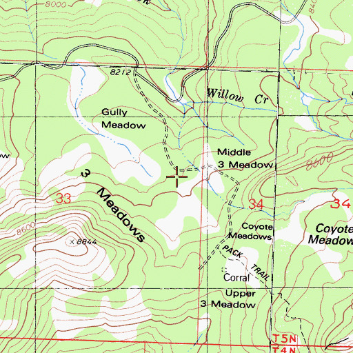 Topographic Map of Three Meadows, CA