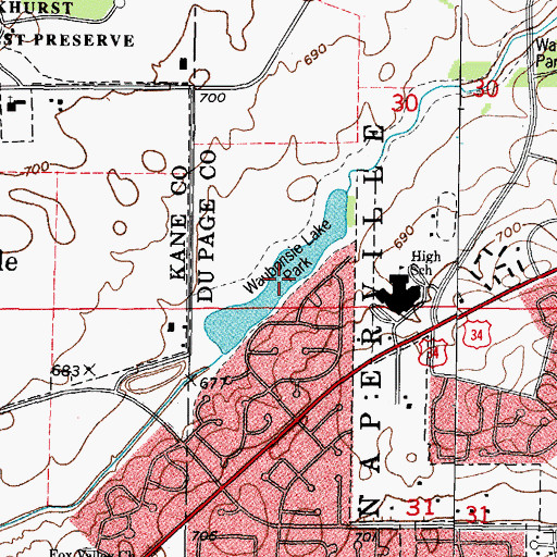 Topographic Map of Waubonsie Lake, IL
