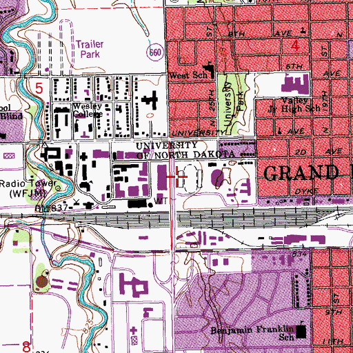 Topographic Map of Memorial Stadium, ND