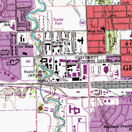 Topographic Map of Gillette Hall, ND