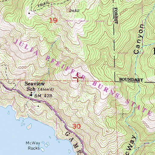 Topographic Map of Julia Pfeiffer Burns State Park, CA