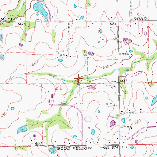 Topographic Map of Fountains Creek, MO