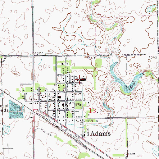 Topographic Map of Adams Elementary School, ND