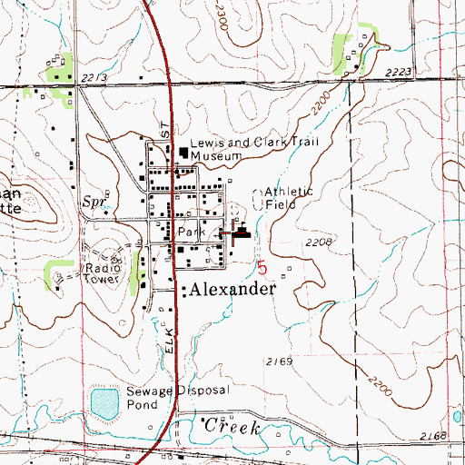 Topographic Map of Alexander Public School, ND