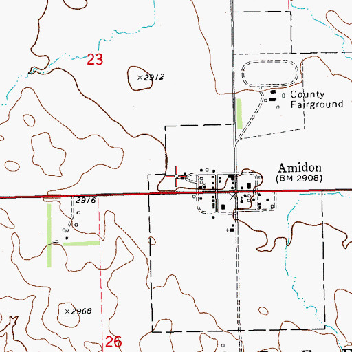 Topographic Map of Amidon Elementary School, ND