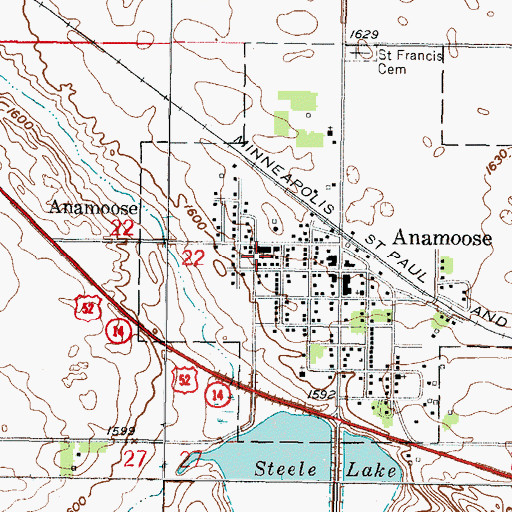 Topographic Map of Anamoose Elementary School, ND