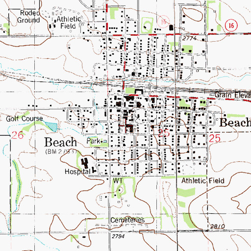 Topographic Map of Lincoln Elementary School, ND