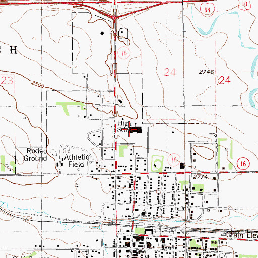 Topographic Map of Beach High School, ND