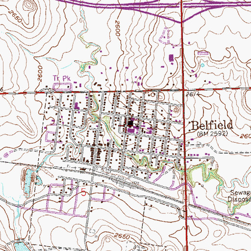 Topographic Map of Belfield Public School, ND