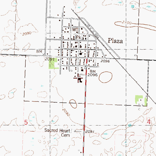 Topographic Map of Plaza Elementary School, ND