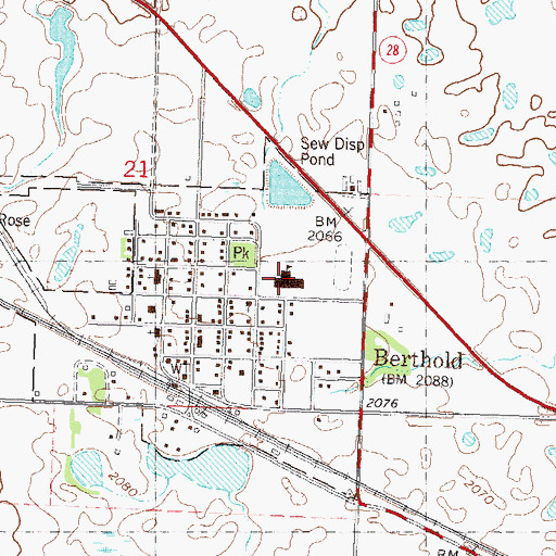 Topographic Map of Berthold Public School, ND