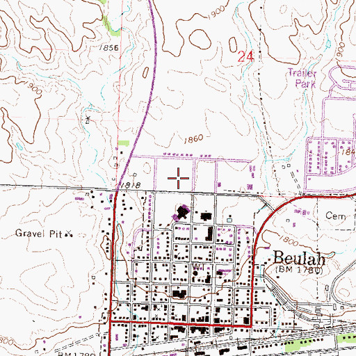 Topographic Map of Beulah Elementary School, ND