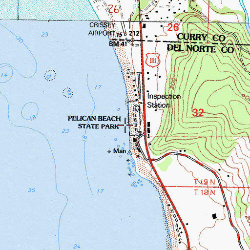 Topographic Map of Pelican State Beach, CA