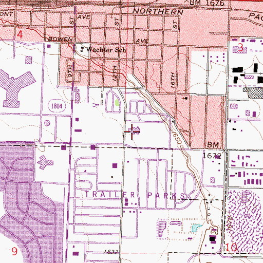 Topographic Map of Jeannette Myhre Elementary School, ND