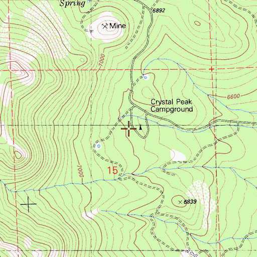 Topographic Map of Crystal Peak Campground, CA