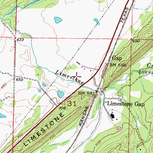 Topographic Map of Limestone Gap Cemetery, OK