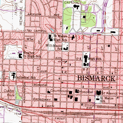 Topographic Map of Martin Luther School, ND