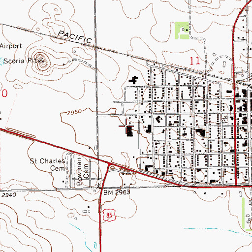 Topographic Map of Bowman County Public School, ND