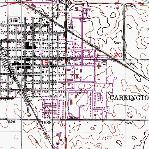 Topographic Map of Carrington High School, ND