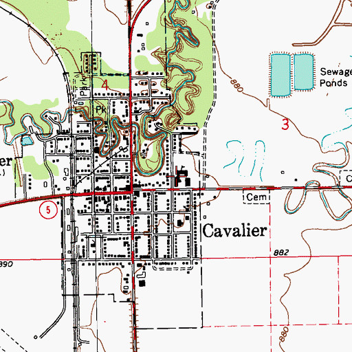 Topographic Map of Cavalier Public School, ND