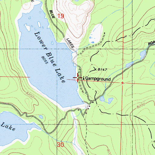 Topographic Map of Lower Blue Lake Campground, CA