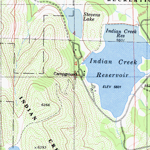 Topographic Map of Indian Creek Campground, CA