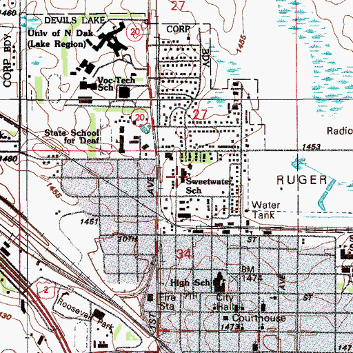 Topographic Map of Sweetwater Elementary School, ND