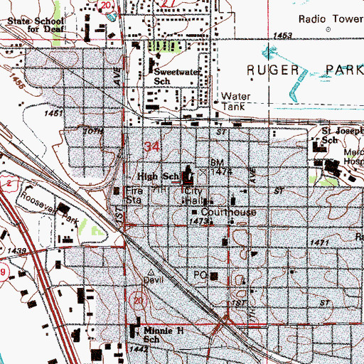 Topographic Map of Central Middle School, ND