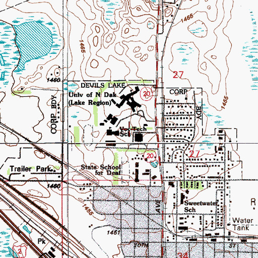Topographic Map of Devils Lake High School, ND