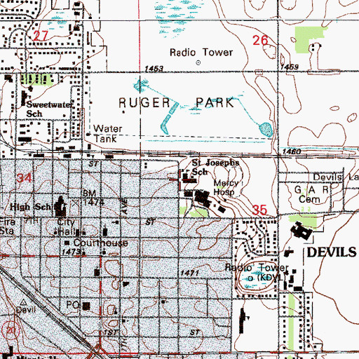 Topographic Map of Saint Joseph Elementary School, ND