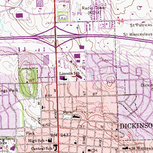 Topographic Map of Lincoln Elementary School, ND