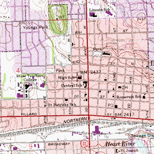 Topographic Map of A L Haugen Junior High School, ND