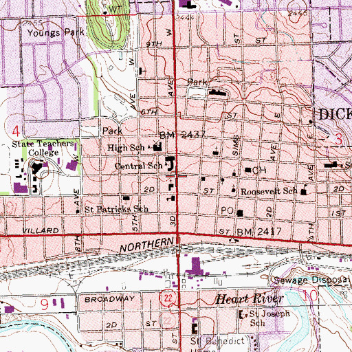 Topographic Map of Southwest Community High School, ND