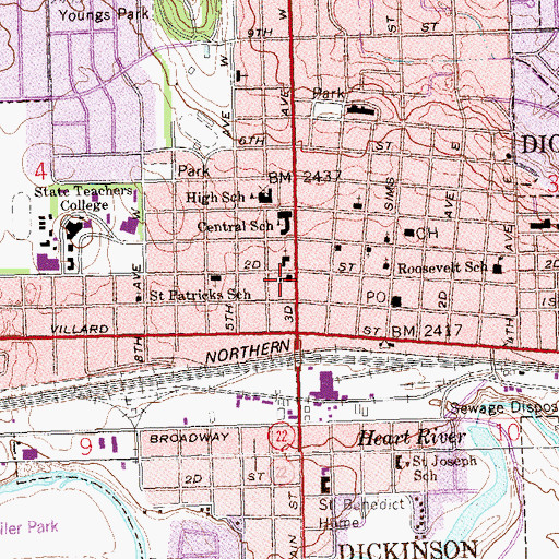 Topographic Map of Trinity Elementary West School, ND