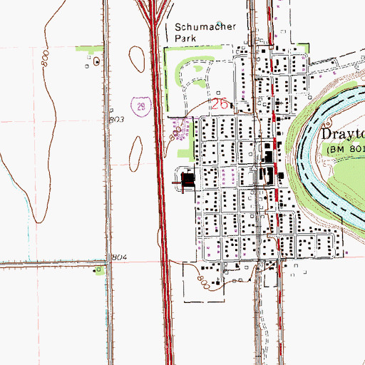 Topographic Map of Drayton High School, ND