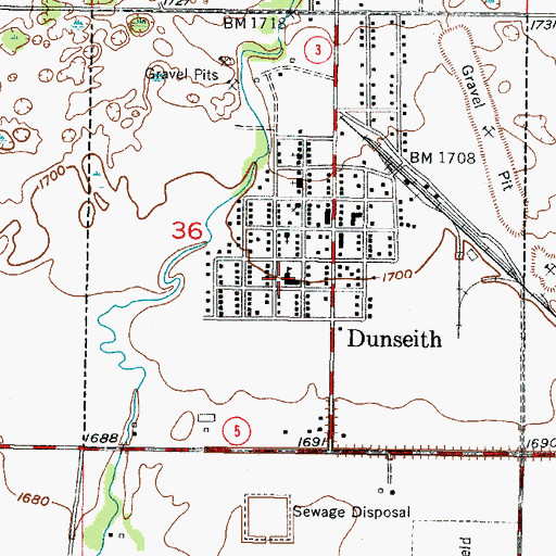 Topographic Map of Dunseith Elementary School, ND