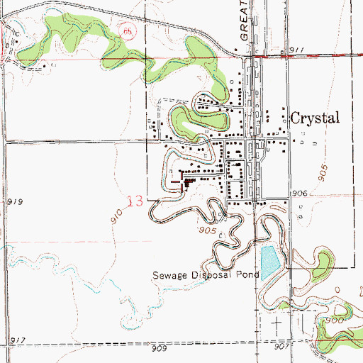 Topographic Map of Valley - Edinburgh Elementary School - Crystal, ND