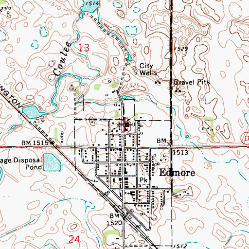 Topographic Map of Edmore High School, ND