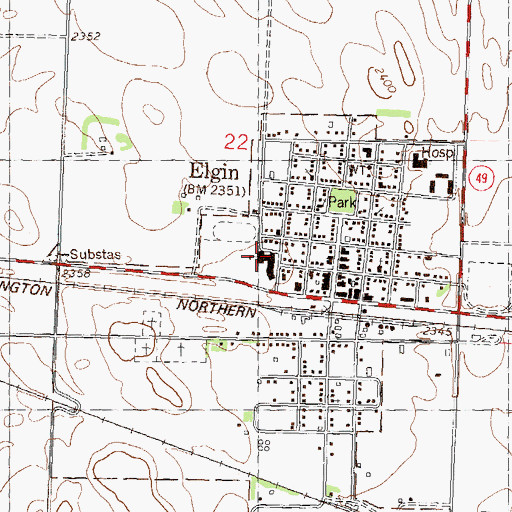 Topographic Map of Grant County High School, ND