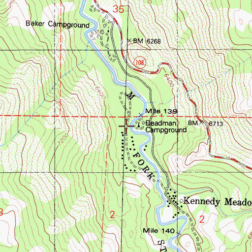 Topographic Map of Deadman Campground, CA