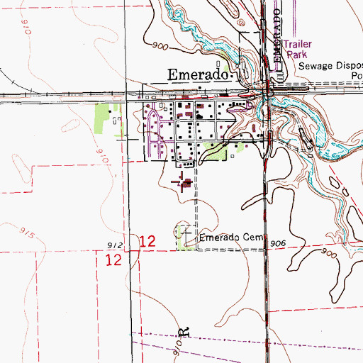 Topographic Map of Emerado Elementary School, ND
