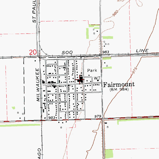Topographic Map of Fairmount Public School, ND