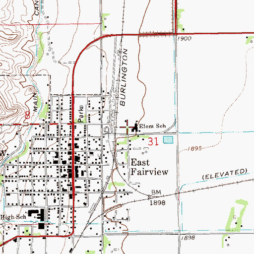 Topographic Map of East Fairview Elementary School, ND