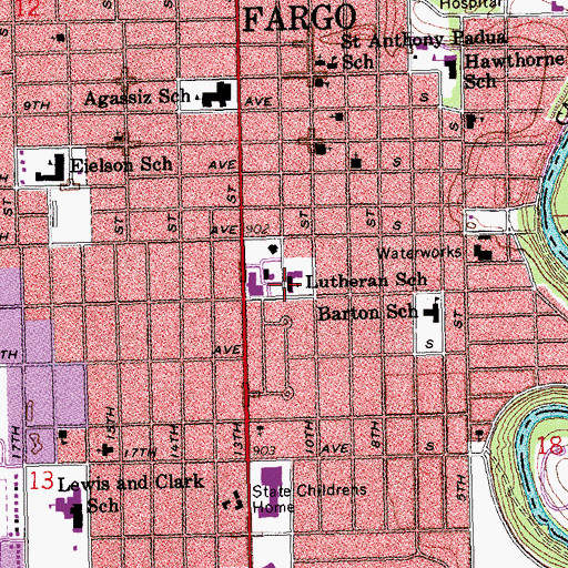 Topographic Map of Grace Lutheran Elementary School, ND